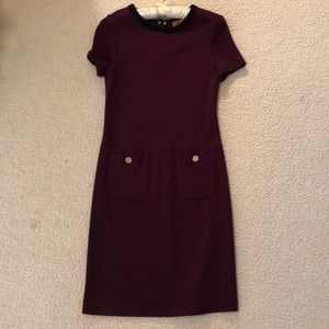 Tory Burch maroon dress with black trim and gold